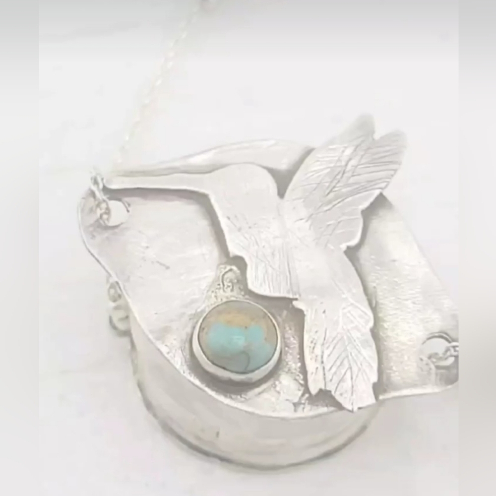 HUMMINGBIRD TURQUOISE BOX PENDANT HANDMADE IN STERLING SILVER METAL - Picture 6 of 8